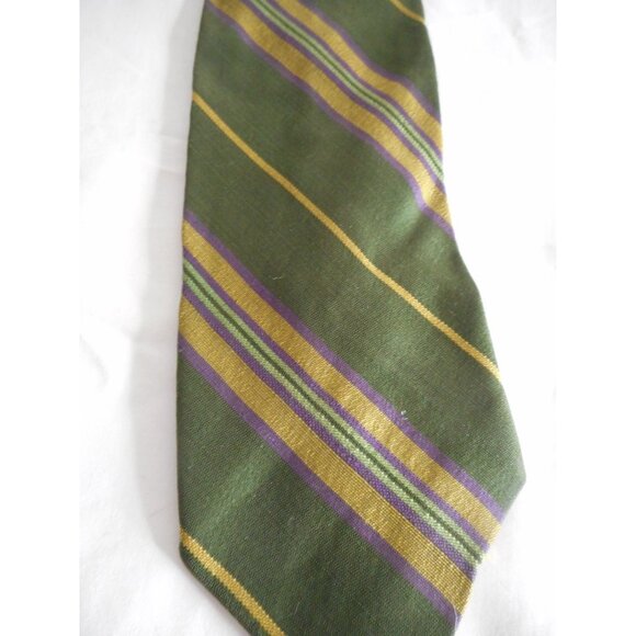 Vintage  striped Green Purple Yellow Clip on Tie Necktie Snapper - Picture 4 of 7
